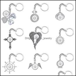 Nyckelringar Noosa Fashion Keychains Cross Wings Flower Rhinestone Snap Key Chains Fit 18mm knappar Keyrings Drop Delivery 2021 Accessori Dhrim