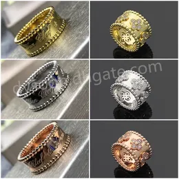 Dupe VCA Ring With Cases Box Engraved Pattern Gold Rosegold Silver Color