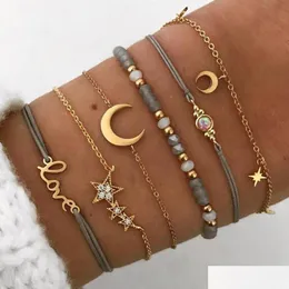 Beaded Strands Temperament Star Moon Personality Pendant Bracelet String Gray Beads Six Piece Set Drop Delivery 2021 Jewelry Bracelet Dhdbv