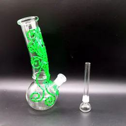 Mini cachimbo de ￡gua de ￡gua de ￡gua de vidro de 7,5 polegadas com luminosas luminosas f￪meas de ￳leo de polvo verde de 14 mm