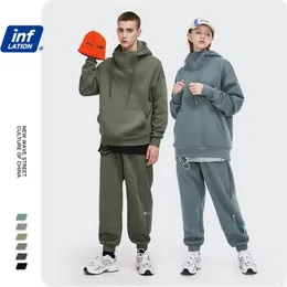 Męskie dresy inflacja męskie gęste polarowe dresy zimowa ciepła bluza z kapturem i set set unisex wysoki kołnierz duży kombinezon joggingowy 220909