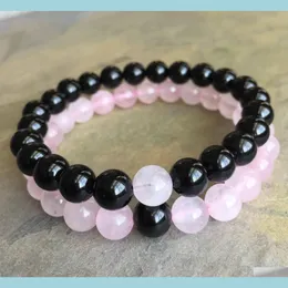 Beaded Strands Natural Stone 8mm Black Onyx Armband 8mm Rose Quartz Armband Gemstone Beads Elastic Gemstone Armband Gifts Drop D DH1EC