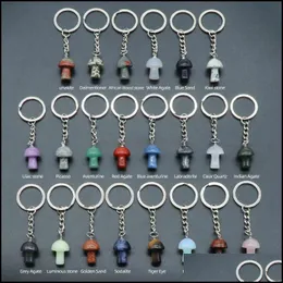 Keychains Mix Natural Stone Key Chain Ring Mushroom Pendant Keychains Cute Mini Statue Charms Keychain Lovely Keyring For Car Bag Dro Dhkbh