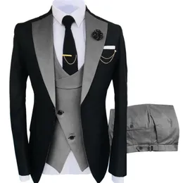 メンズスーツブレザー2色の男性スーツ3ピーステーラードマングルームウェディングタキシードスリムフィットジャックボードブレザージャケットベストパンツタキシード衣類220909