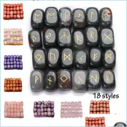 Loose Gemstones Runes Stones Set 25 Pieces Tumbled Gemstone With Carved Rune Words For Fortune Telling Crystal Healing Reiki Drop D Dhjcd