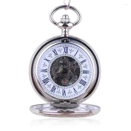 Pocket Watches Lot Silber Anh￤nger mechanische Uhr Doppelte mit Metallkette Steampunk Roman Number Unisex