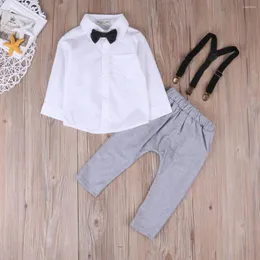 Men's Tracksuits 2PCS/Set Little Gentleman Costume Boy Outfits White T-shirt Tops Overalls Clothes Bib Pants Jumpsuit Suit