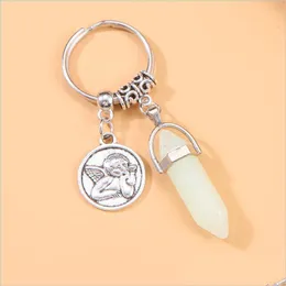 keychains venta al por市長llaveros六角形punto de piedra cristal colgante ngel encanto granel regalos yoga para drop Delivery dhmvu
