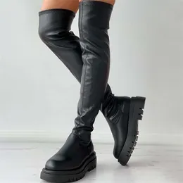 Buty McCkle Kobiety nad kolanem skóra jesienna zima miękka platforma damskie buty mody but damskie długie 220908