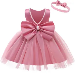 Girl Dresses Born Baby Girls Princess Dress Toddler Kids Clothes 1 Year 1st Birthday Tutu Party Tulle Beaded Big Bow Prom Gown