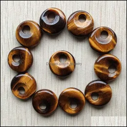 Charms Natural Tiger Eye Stone Gogo Donut Charms Beads Beads 18 мм для ювелирных изделий изготовления оптом доставки 2021 выводы Componen dhqan