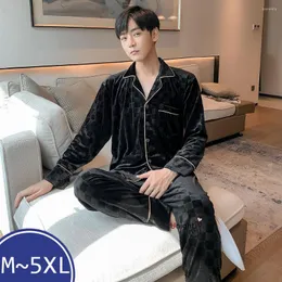 ملابس نوم للرجال كبيرة الحجم L-5XL Plaid Black Velvet Men Pajamas for Winter 2 قطعة مجموعة منزلية من الذك