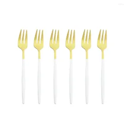 Yemek takımı setleri 6pcs meyve çatal seti beyaz altın tatlı paslanmaz çelik çay çatalları pasta atıştırmalık salata çatı takımı için