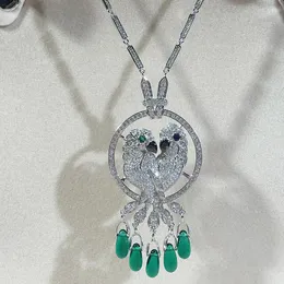 Hänge halsband designer mode koppar smycken 3a kubik zirkonium dubbel papegoja halsband grön vatten fest middag bankett