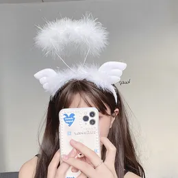 Hår tillbehör kvinnors tjej s super fairy pannband ängel huvudbonad kawaii lolita glödande vita fjädrar älva öron cosplay anime 220909