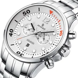 Wristwatches Sport Chronograph Fashion Watches Men Stainless Steel Band Waterproof Quartz Watch White Saat Drop 2022