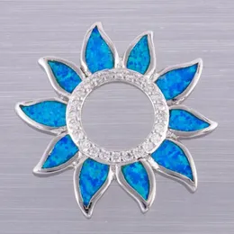 Подвесные ожерелья Kongmoon подсолнечник океан Синий огонь Опал Круг CZ Серебряные украшения для женских ожерелья