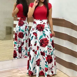 Vestidos casuais de verão flor de tamanho grande vestido mulheres elegantes e festas florais femininas uma linha maxi long for women1