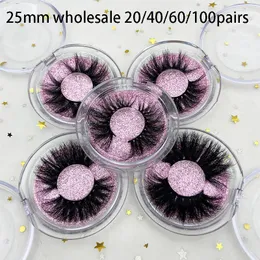 رموش كاذبة 25 ملم بالجملة Mikiwi 20/40/60/100 أزواج 3D REAL MINK LASHES مخصص التغليف الماكياج دراماتيكي طويل الرقيق المصنوع يدويًا