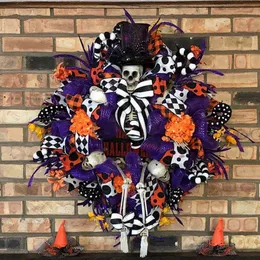 Christmas Decorations Halloween Wreath Door Hanging Scary Spooky Garland Skeleton Design Decorative Pendant DIY Party Decor for Home Outdoor Windows 220909