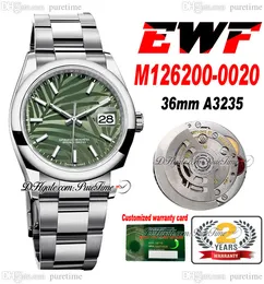 EWF apenas 126200 A3235 AUTOMÁTICO UNISSISEX Relógio Mens Ladies 36 Polida Moldura Polida Motivo Verde Palm