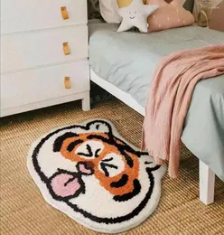 Carpets Cute Tiger Carpet Bedroom Floor Rug Home Decor Imitation Cashmere Warm Cartoon Bedside Mat For Kids Adults Door Entrance Blanket