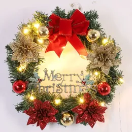 Christmas Decorations LED Light Wreath Artificial Pinecone Red Berry Garland Hanging Ornaments Front Door Wall Xmas Tree 220909
