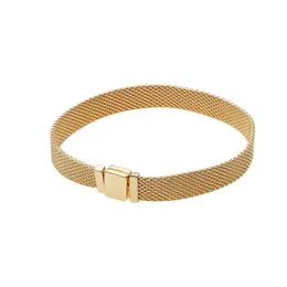 Banhado a ouro amarelo feminino, masculino, de malha, pulseira, estilo, joias, festa de casamento, para pandora, pulseiras de prata esterlina real, com conjunto de caixa original