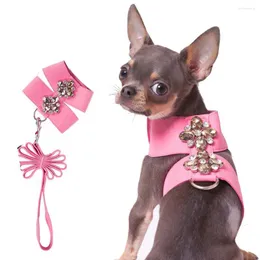 Dog Collars Big Rhinestone Floral Harness For Small Pet Puppies Animals With Leash Set Luxury Outdoor Walking Cat Kitten Collar Goods