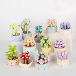 Succulent Bonsai Model Blocks Building Kits blockerar leksaker pojkar och flickor monterar v￤xtblomma tegelsten kit leksaksg￥vor