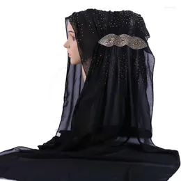 Abbigliamento etnico Moda squisita tinta unita strass donna hijab chiffon scialli sciarpa fascia turbante musulmano 17 colori 1