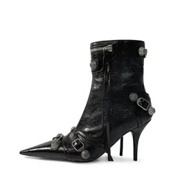 2023 Cagole sheepskin boots belt buckle decorative side zipper locomotive sexy pointy fashion boots high heels luxury designer women's shoes