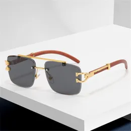 Sunglasses Fashion Rimless UV Protection Fishing Metal & Wood Eyeglasses Glasses Sun Square