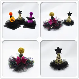 Accessori per capelli Boutique all'ingrosso 12 pezzi di moda Glitter Star Star Pom Cappello Pins Clip di pipistrelli di zucca Halloween Party 220909