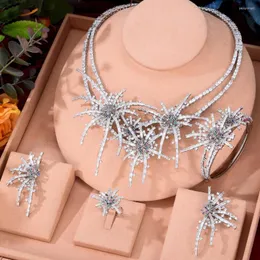 Ketting oorbellen set Godki Dubai 4pcs Spider Bridal Zirconia oorbel voor vrouwen trouwfeest CZ Crystal Jewelry