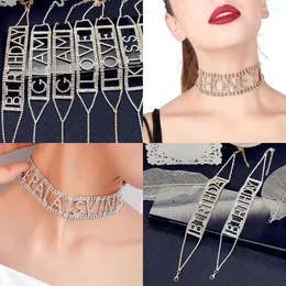 Choker Rhinestone Necklace Collar Letter GLAM SEXY Jewelry For Women Luxury Crystal Clavicle Chain Gift