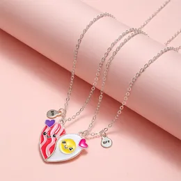 Pendant Necklaces 2Pcs/set Dog Fried Egg Friend Forever Zinc Alloy Drip Oil Necklace For Kids Girls Friendship Jewelry Gifts