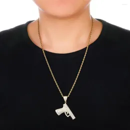 Pendant Necklaces Out Cubic Zircon Gun Necklace With Rope Chain Hip Hop Gold Silver Color Charm Gift Jewelry For Men Women