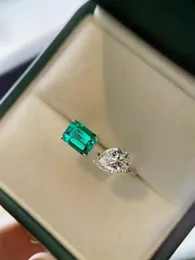 Ins einfache Modeschmuck Eheringe 925 Sterling Silber Wassertropfen Emerald CZ Diamond Gemstones Party Eternity Frauen offener bezeichneter Ring Gfit