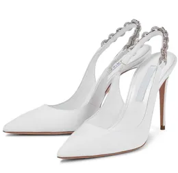 Summer Design Aquazzura Link Link Women Sandals Shoe Shoes Cristalling Calco tacchi a spillo da matrimonio Lady Bridal Walkal Walking EU35-43