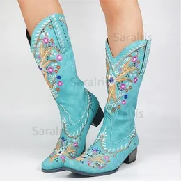 Boots Sarairis Fashion مختلط ألوان كمية عالية الجودة أحذية النساء بالإضافة إلى الحجم 43 المطرز الغربي مريح المشي كورال 220909