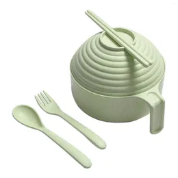 Dinnerware Sets Cutlery Instant Noodle For Soup Rice Student With Lid Handle Dessert Salad Bowl Set Wheat Straw Home Kitchen Large