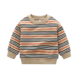Roupas infantis primavera e outono garoto bebê lindo suéter listrado casual suéter de manga longa de manga comprida algodão puro algodão