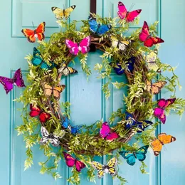 Decorative Flowers Simulation Ivy Butterfly Wreath Handmade Artificial Eucalyptus Leaves Green Fern Branch Garland Spring Front Door Home