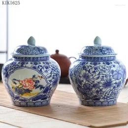 Butelki do przechowywania niebiesko -biała porcelanowa zapieczętowana herbata caddy ceramiczny kwiat ptak sztuka sztuka cukierka