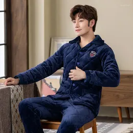 رجال المسارات 2022 الشتاء الدافئ الدافئ من الفانيلا أنثى نوم بدلة ملابس 2 PCS Pajama Homme ملابس المنزل غير الرسمية للرجال