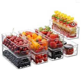 Storage Bottles 6pcs Stackable Plastic Food Bins Refrigerator Organizer With Handle For Pantry Fridge Freezer Kitchen Cabinets