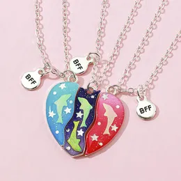 Pendant Necklaces 3Pcs/set Sequins Dolphin Broken Heart For Girls Ie Friendship BFF Friend Jewelry Gifts