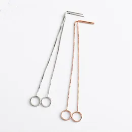 Coreano semplice lungo orecchini pendenti per le donne signore 100% vero argento sterling 925 gioielli orecchino rotondo geometrico YME214233s
