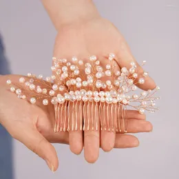 Headpieces Pearl Crystal Hair Comb för bröllopshuvudbonad mode brudhuvud kammar handgjorda festtillbehör smycken rosguld tiaror